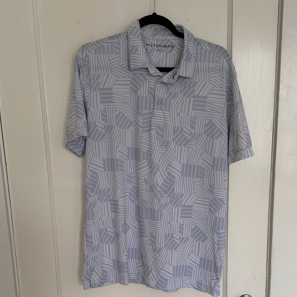 Mizzen+Main Light Blue Patterned Polo